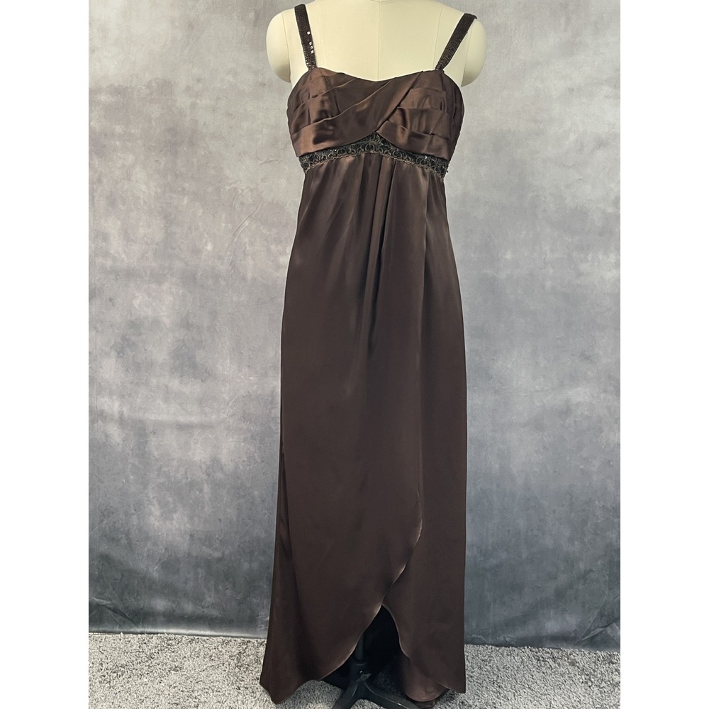 Alfred Angelo Womens Babydoll Dress Size 8 Brown Satin Sequin Formal Bridesmaid